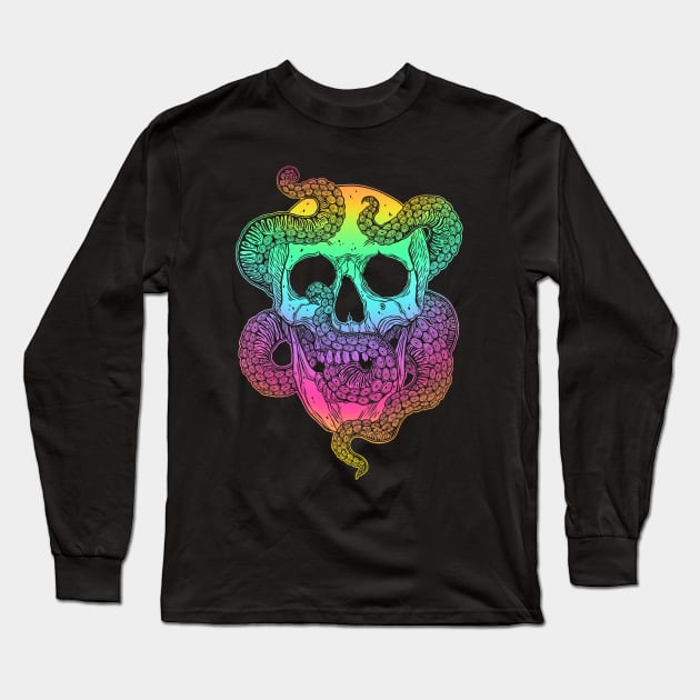 Octopus Tentacles Skull Long Sleeve T-Shirt by OccultOmaStore